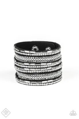 A Wait-and-SEQUIN Attitude - Black - White Rhinestone Suede Paparazzi Snap Wrap Bracelet - June 2019 Magnificent Musings