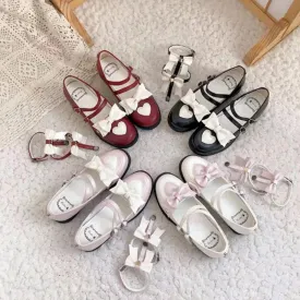 Sohiwoo Sweet princess lolita shoes vintage round head comfortable women shoes cute bowknot love kawaii shoes loli cosplay